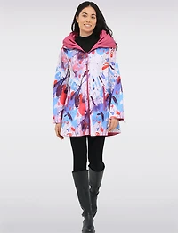 Veste Imperméable Réversible Chic à Motif Vibrant avec Col Plissé