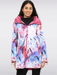Veste Imperméable Réversible Chic à Motif Vibrant avec Col Plissé