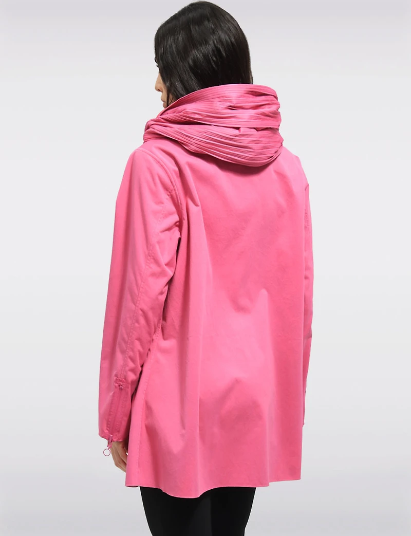 Veste Imperméable Réversible Chic à Motif Vibrant avec Col Plissé