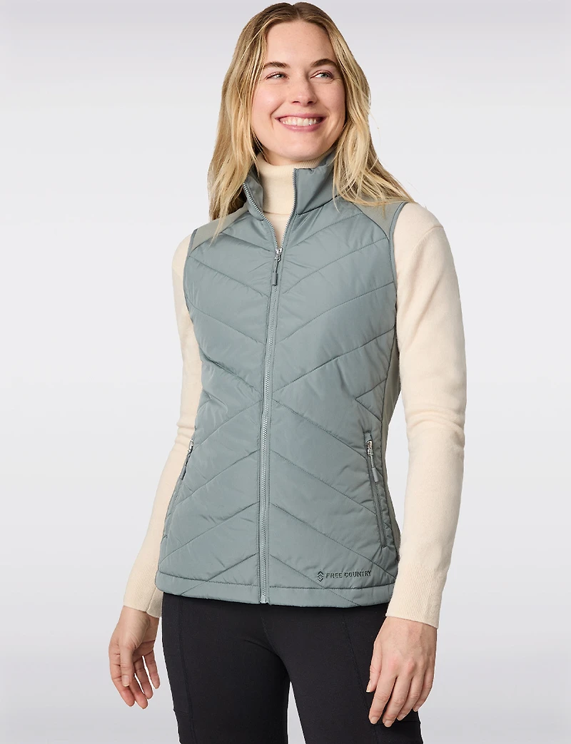 Gilet Matelassé Hybride à Col Montant – Coupe Cintrée Courte par Free Country