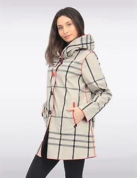 Veste Imperméable Réversible À Carreaux – Capuche Accordéon, Liseré Rouge