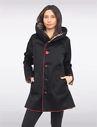 Veste Imperméable Réversible À Carreaux – Capuche Accordéon, Liseré Rouge