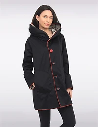 Veste Imperméable Réversible À Carreaux – Capuche Accordéon, Liseré Rouge