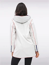 Veste Imperméable Réversible Chic – Capuche Accordéon avec Détails Liseré Rouge