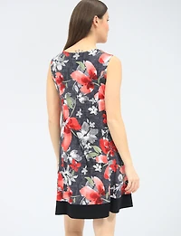 Robe Trapèze Sans Manches À Imprimé Floral Avec Ourlet Noir Contrasté Par Perle