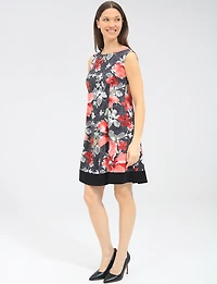 Robe Trapèze Sans Manches À Imprimé Floral Avec Ourlet Noir Contrasté Par Perle
