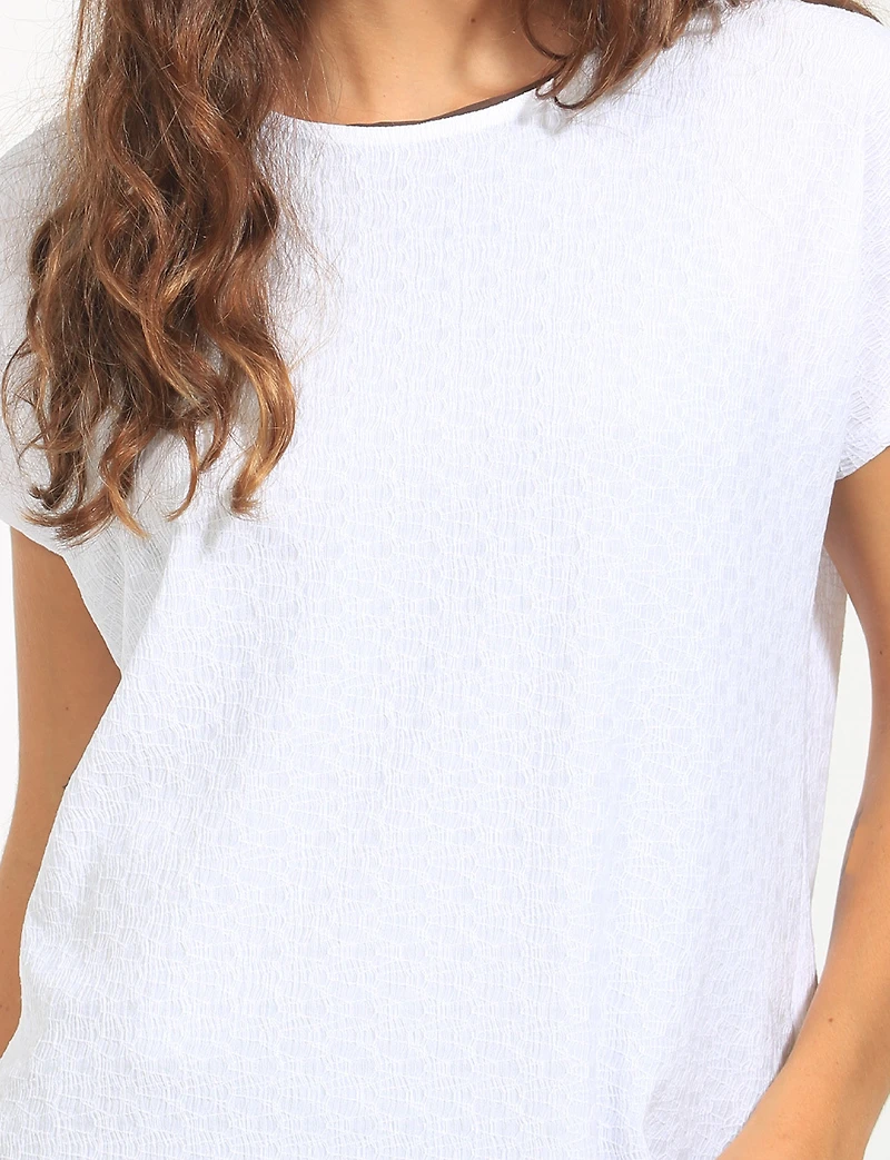 Haut à Manches Courtes Col Rond Ourlet Arrondi Extensible & Texturép par Perle