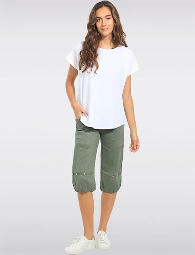 Haut à Manches Courtes Col Rond Ourlet Arrondi Extensible & Texturép par Perle