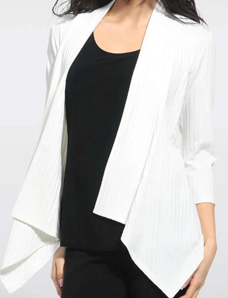 Cardigan en Tricot Côtelé Manches 3/4 Devant Drapé et Ourlet Pointu par Perle