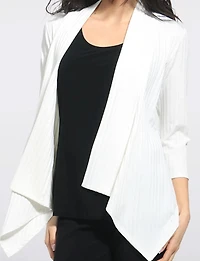 Cardigan en Tricot Côtelé Manches 3/4 Devant Drapé et Ourlet Pointu par Perle