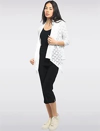 Cardigan Pointelle Crochet Devant Ouvert Manches 3/4 Ourlet Pointu Par Perle