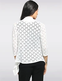 Cardigan Pointelle Crochet Devant Ouvert Manches 3/4 Ourlet Pointu Par Perle
