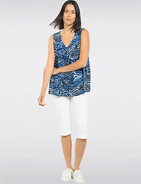 Blouse Drapée Sans Manches Imprimé avec Col en V et Pli Devant par Perle