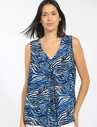 Blouse Drapée Sans Manches Imprimé avec Col en V et Pli Devant par Perle