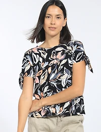 Haut en Maille à Motif Floral Abstrait Avec Liens Sur Les Manches par Perle