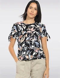 Haut en Maille à Motif Floral Abstrait Avec Liens Sur Les Manches par Perle
