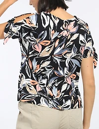 Haut en Maille à Motif Floral Abstrait Avec Liens Sur Les Manches par Perle