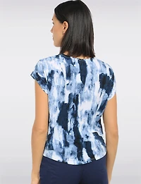 Blouse  Col en V et Manches Courtes Imprimé Abstrait Effet Tie-Dye par Perle