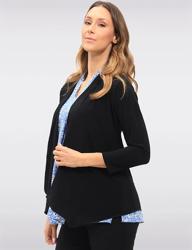 Cardigan Noir Uni Polyvalent à Devant Drapé et Manches Longues par Perle