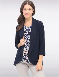 Blazer Élégant Extensible À Ourlet Arrondi Manches 3/4 Et Col Châle Par Perle