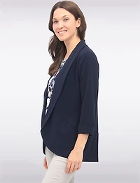 Blazer Élégant Extensible À Ourlet Arrondi Manches 3/4 Et Col Châle Par Perle