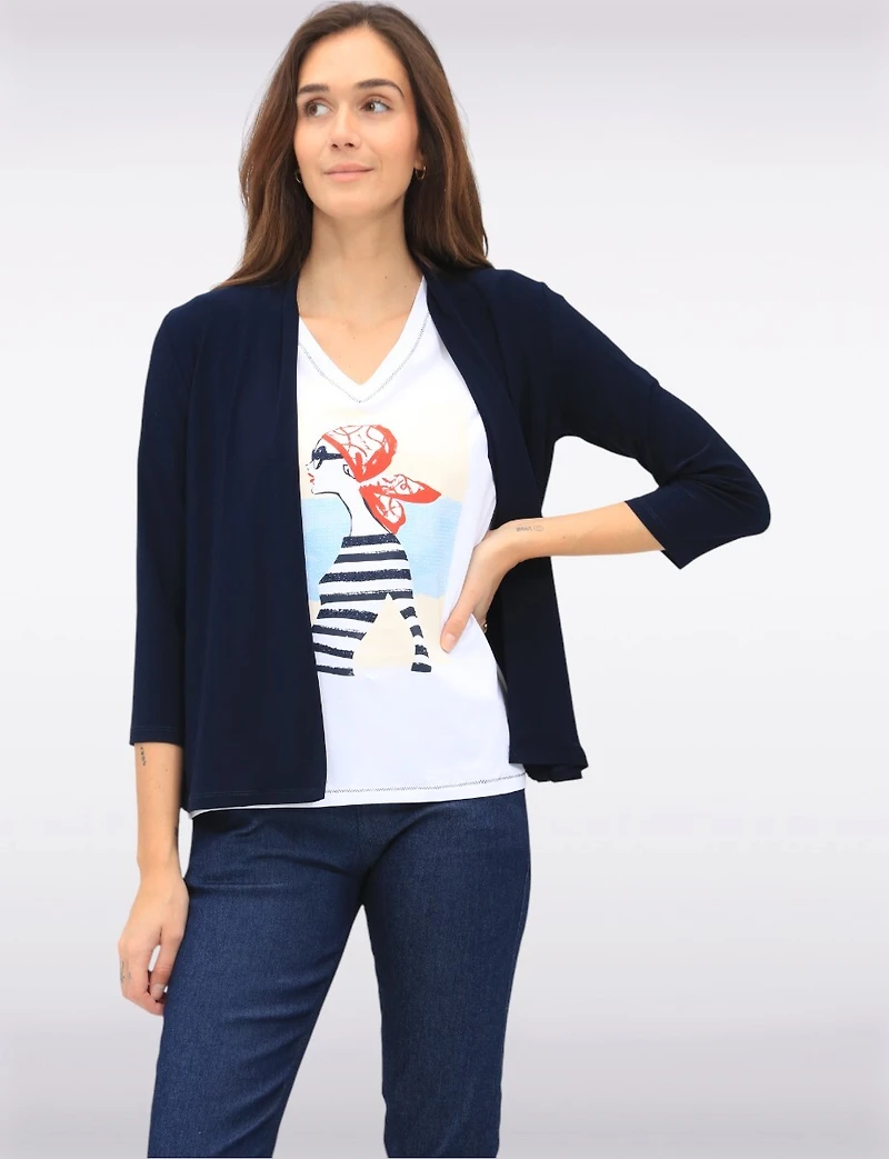 Cardigan Léger et Fluid Ouvert à Manches 3/4 -Tricot Doux & Polyvalent par Perle