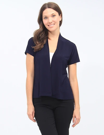 Cardigan Léger et Fluide Ouvert Devant à Manches Courtes Style Multicouche Perle