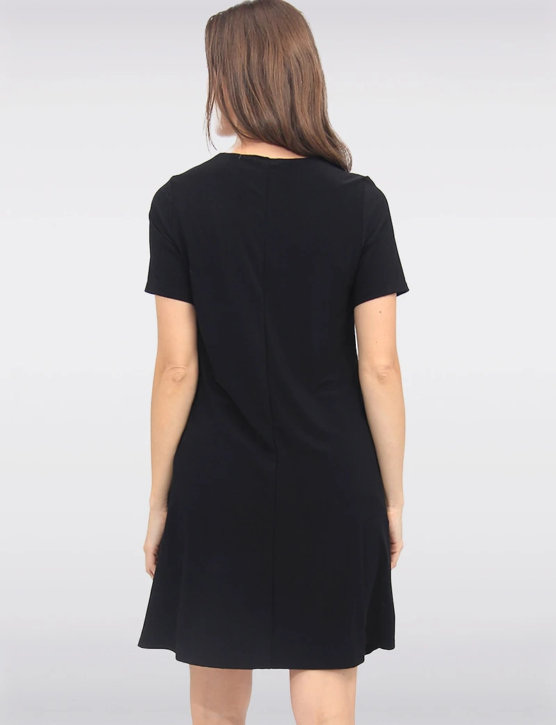 Robe Évasée Infroissable Uni à Manches Courtes & Col Rond Avec Poches par Perle