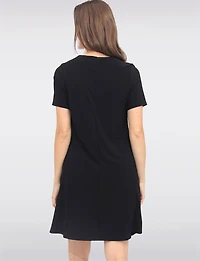 Robe Évasée Infroissable Uni à Manches Courtes & Col Rond Avec Poches par Perle