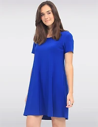 Robe Évasée Infroissable Uni à Manches Courtes & Col Rond Avec Poches par Perle