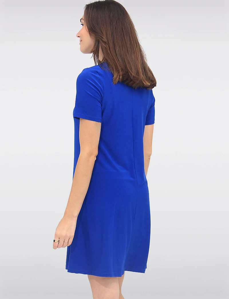 Robe Évasée Infroissable Uni à Manches Courtes & Col Rond Avec Poches par Perle