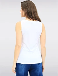 Haut Sans Manches en Tricot Extensible Infroissable -Débardeur à Col Rond Perle