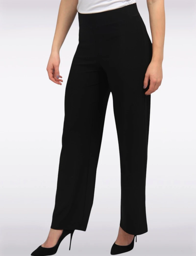 Pantalon Palazzo Noir Extensible Taille Haute Coupe Ample par Perle