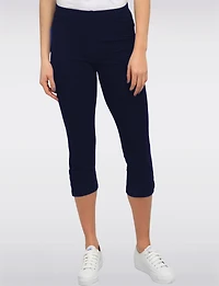 Legging Capri à Taille Élastique & Fentes Latérales Boutonnées par Perle