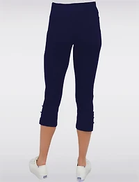 Legging Capri à Taille Élastique & Fentes Latérales Boutonnées par Perle
