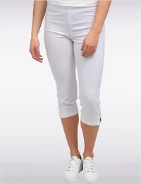 Legging Capri avec Taille Élastique & Fentes Latérales Boutonnées par Perle