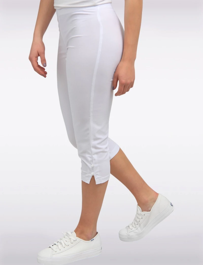Legging Capri avec Taille Élastique & Fentes Latérales Boutonnées par Perle