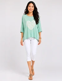 Legging Capri avec Taille Élastique & Fentes Latérales Boutonnées par Perle