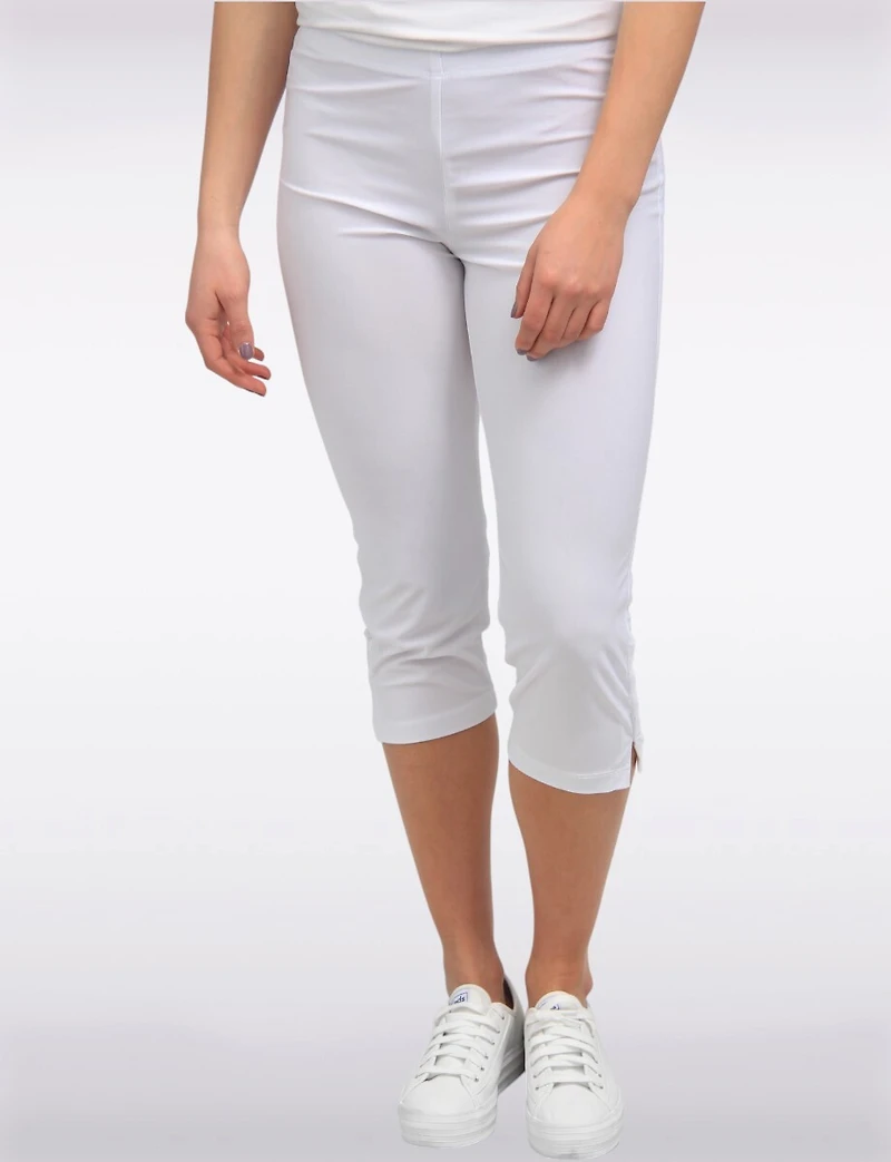 Legging Capri avec Taille Élastique & Fentes Latérales Boutonnées par Perle