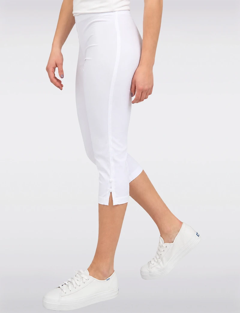 Legging Capri avec Taille Élastique & Fentes Latérales Boutonnées par Perle