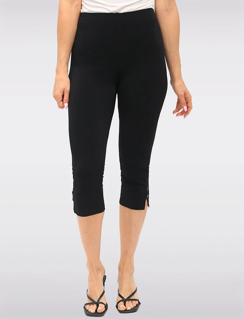 Legging Capri avec Taille Élastique & Fentes Latérales Boutonnées par Perle