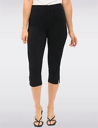 Legging Capri avec Taille Élastique & Fentes Latérales Boutonnées par Perle