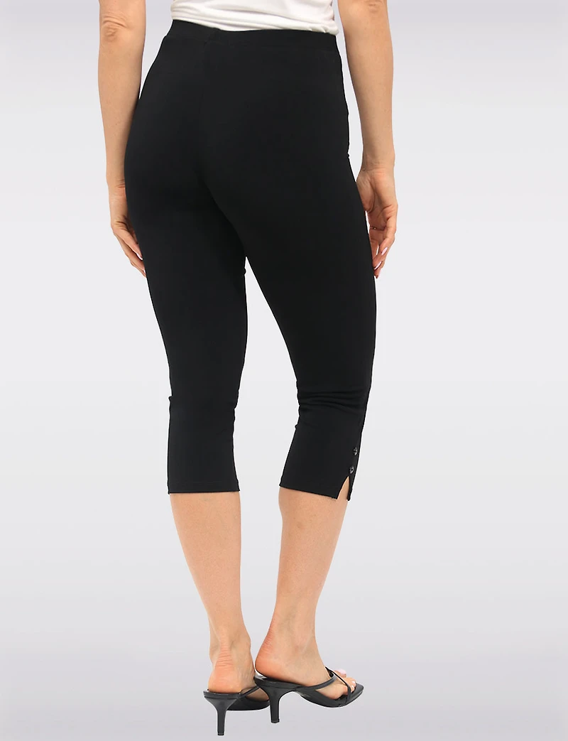 Legging Capri avec Taille Élastique & Fentes Latérales Boutonnées par Perle
