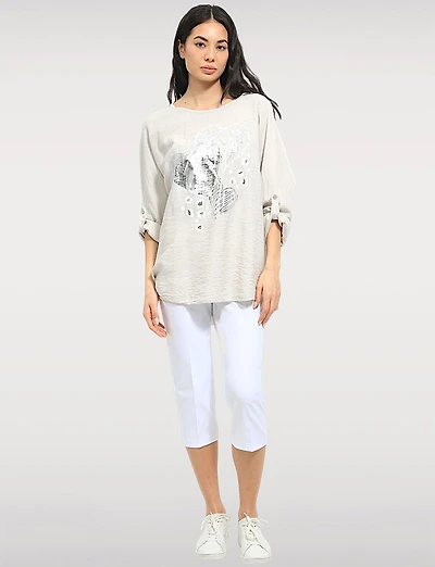 Capris à Taille Haute avec Deux Poches Carrées sur le Devant par Perle