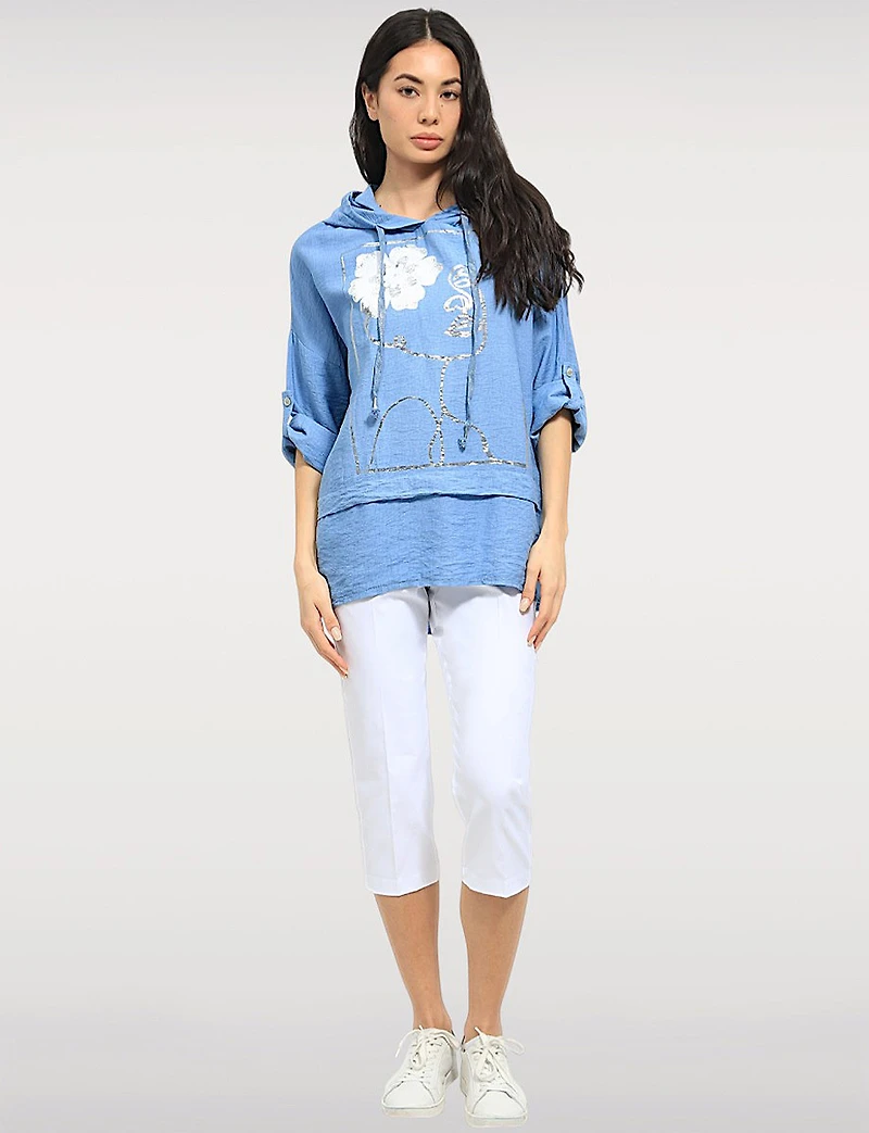 Capris à Taille Haute avec Deux Poches Carrées sur le Devant par Perle
