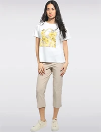 Pantalon Capri Extensible à Taille Élastique avec Poches -Coupe Ajusté par Perle