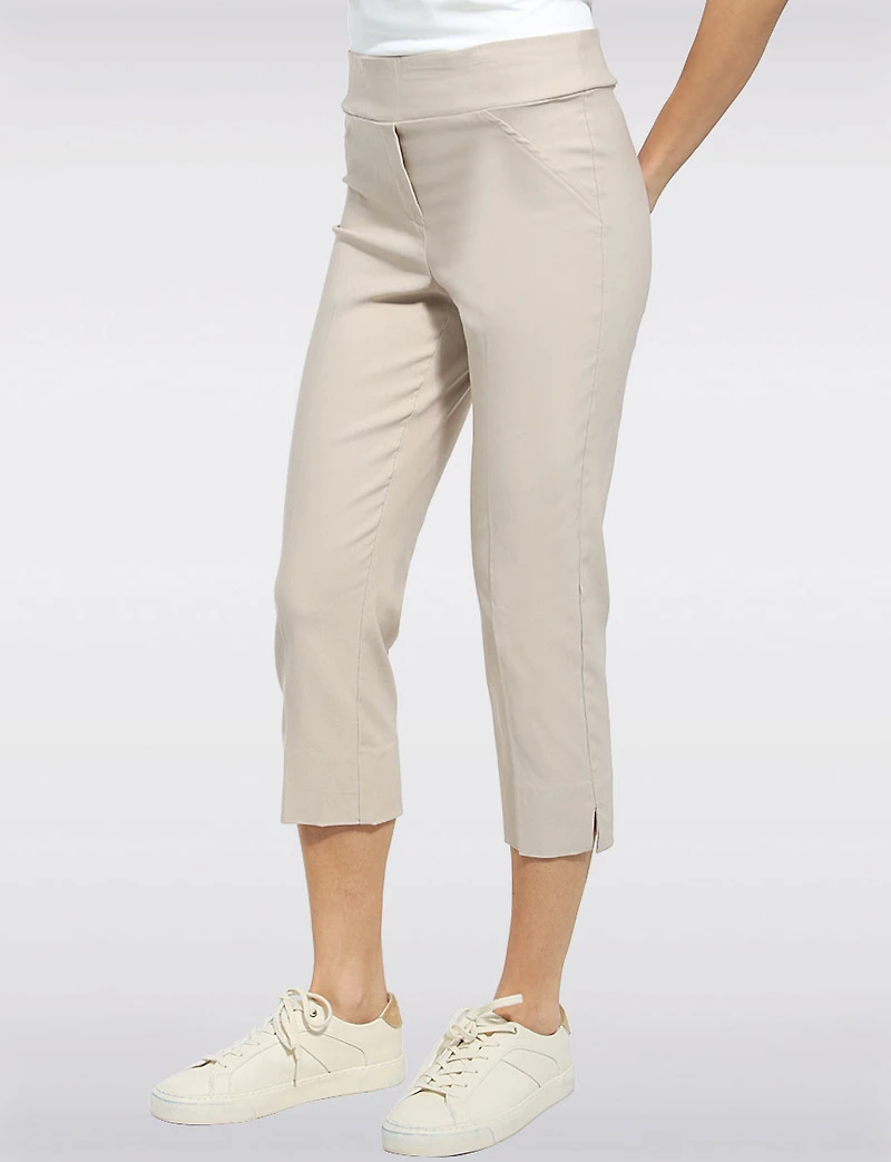Pantalon Capri Extensible à Taille Élastique avec Poches -Coupe Ajusté par Perle