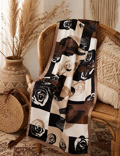 Foulard Oblong Tissé À Imprimé Floral Géométrique – Polyvalent Et Respirant