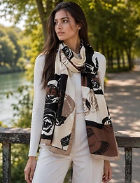 Foulard Oblong Tissé À Imprimé Floral Géométrique – Polyvalent Et Respirant