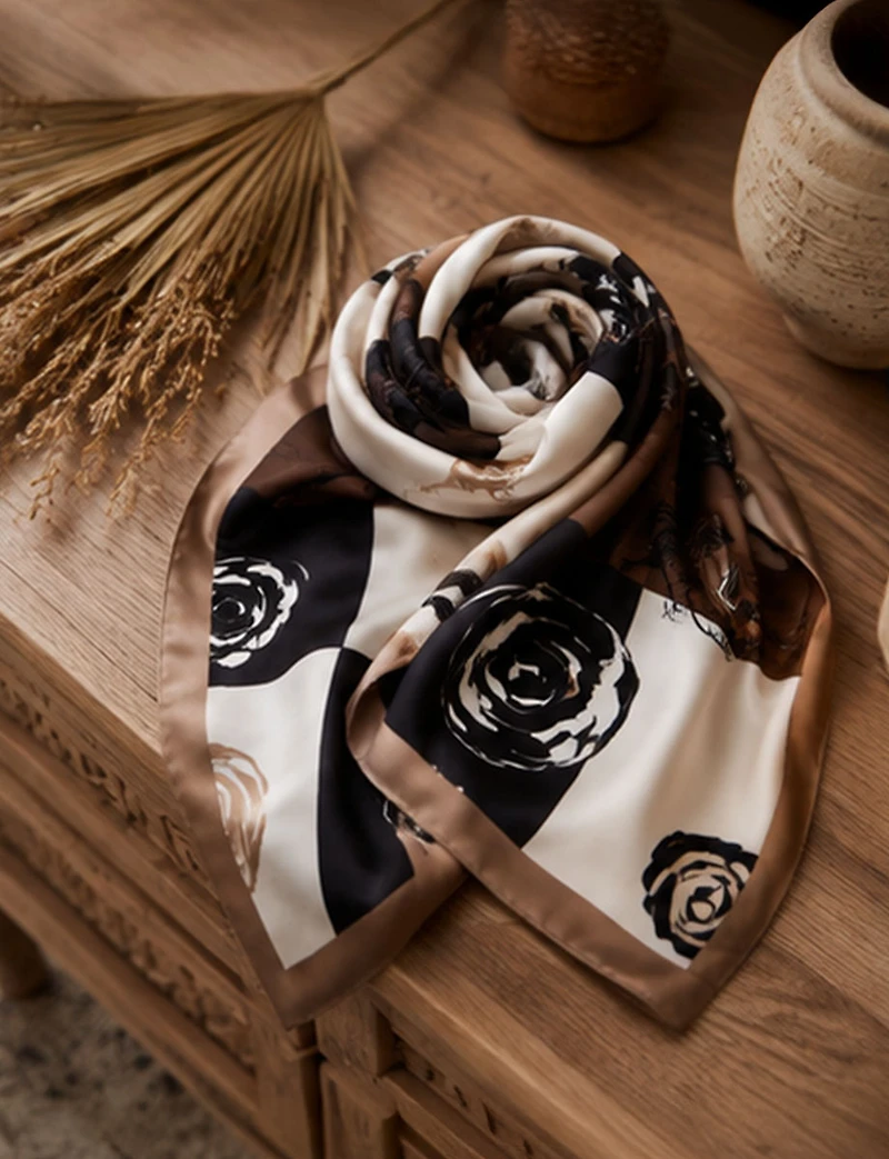 Foulard Oblong Tissé À Imprimé Floral Géométrique – Polyvalent Et Respirant